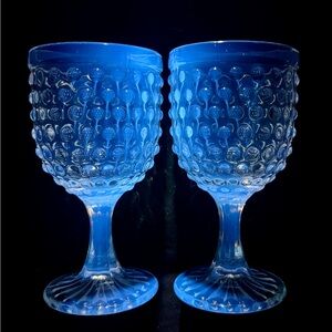 1950s Hobnail UV-Reactive Amber Footed Glass Goblets Pair